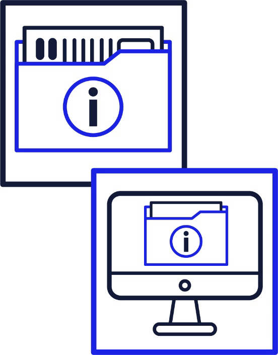 Information on a computer and in a folder.