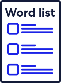 A diagram of a document with the title Word list.