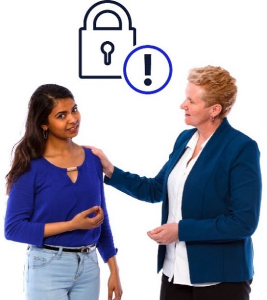 A woman is explaining privacy to another woman.