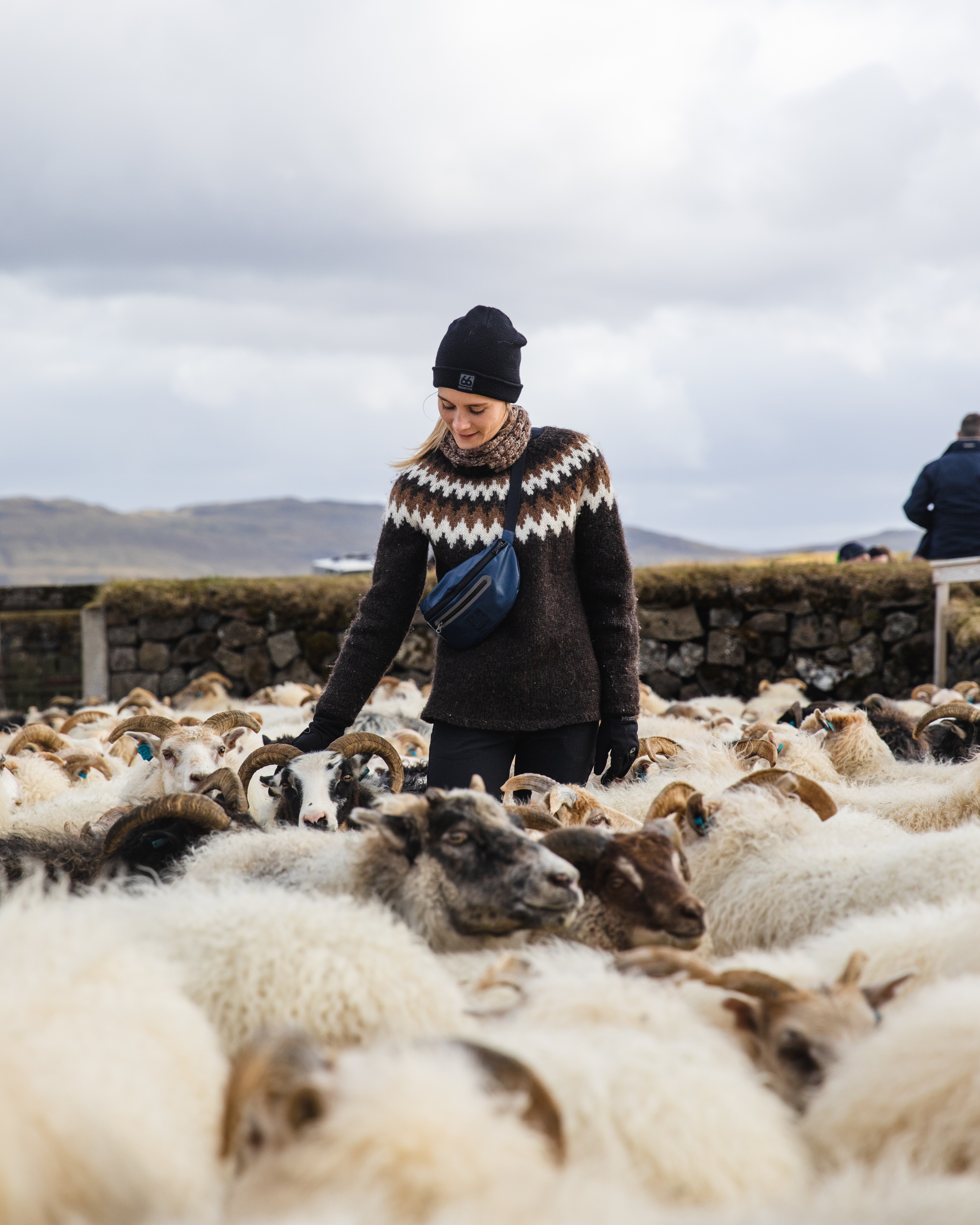 A woman herding sheep