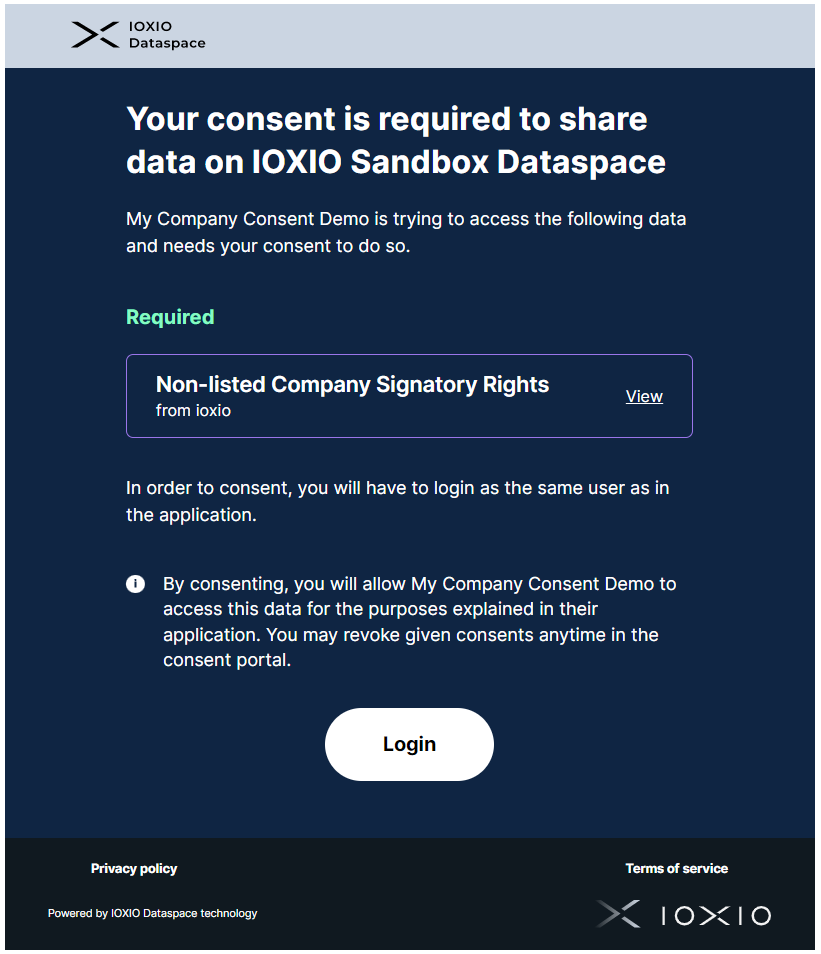 Screenshot of the consent portal