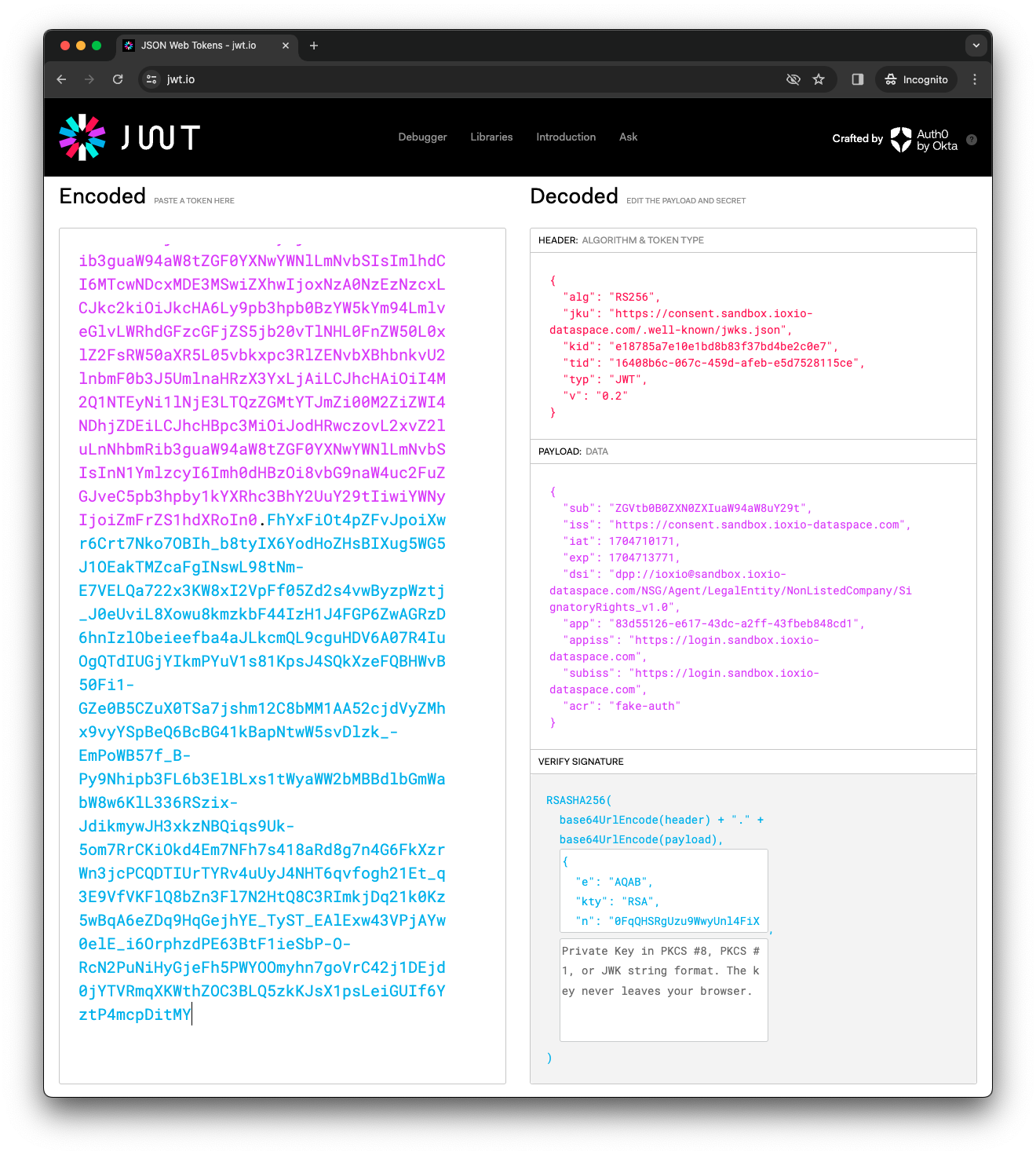 Consent token decoded on https://jwt.io/
