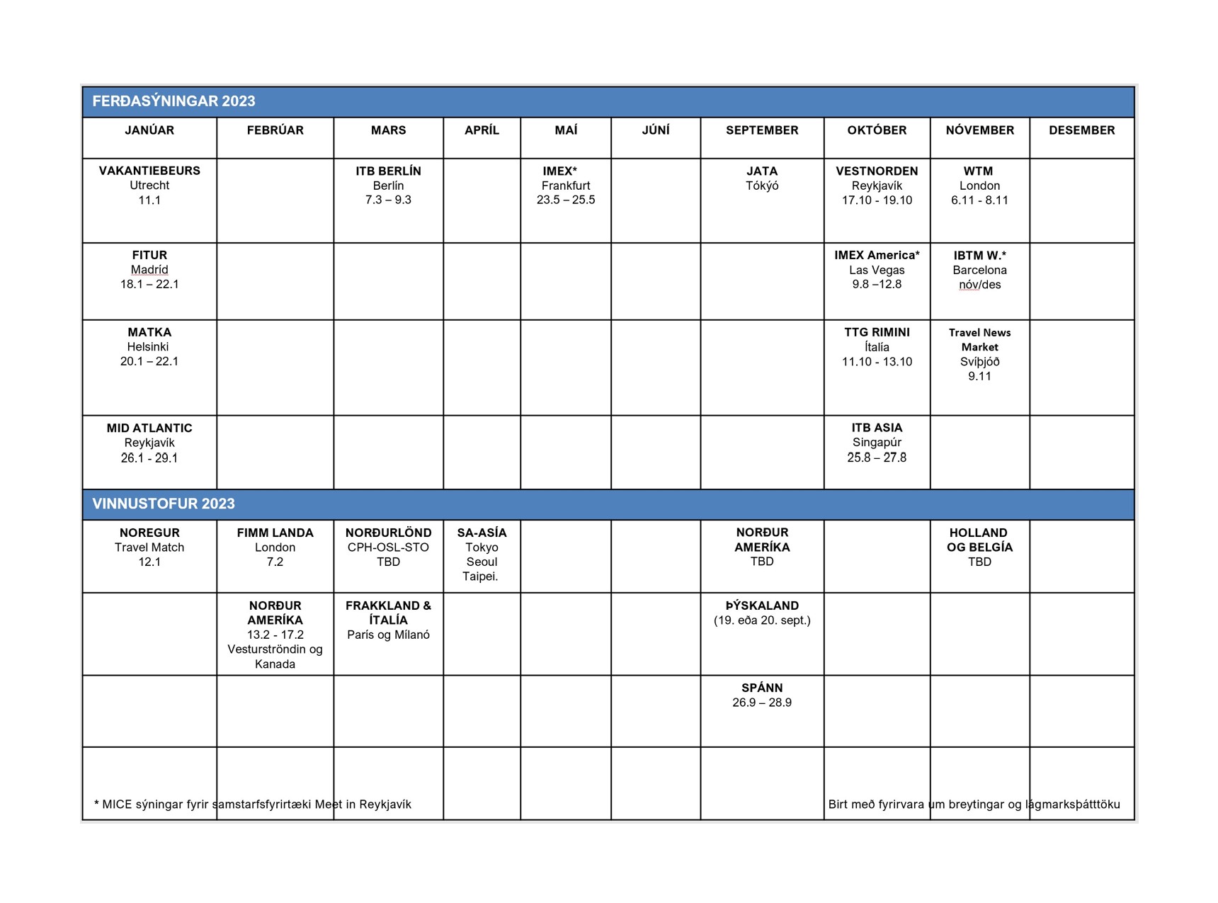 Business Iceland busy calendar