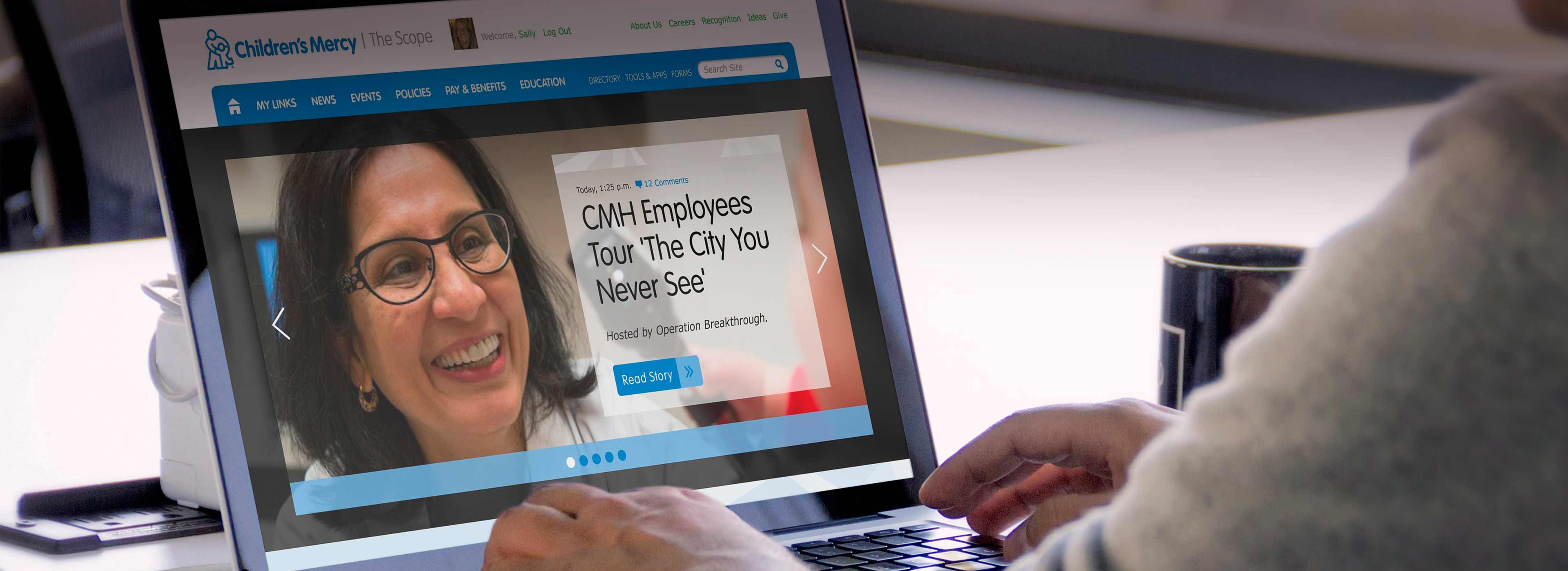 Laptop displaying Children's Mercy Hospital intranet