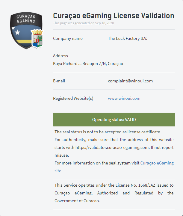 licence curaçao winoui