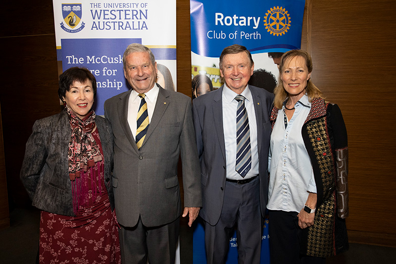 Malcolm and Tonya McCusker with peter Kyle, son of the late Sir Wallace Kyle, and wife Patricia Morgan.