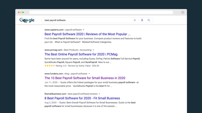 Google search for "Best payroll software"