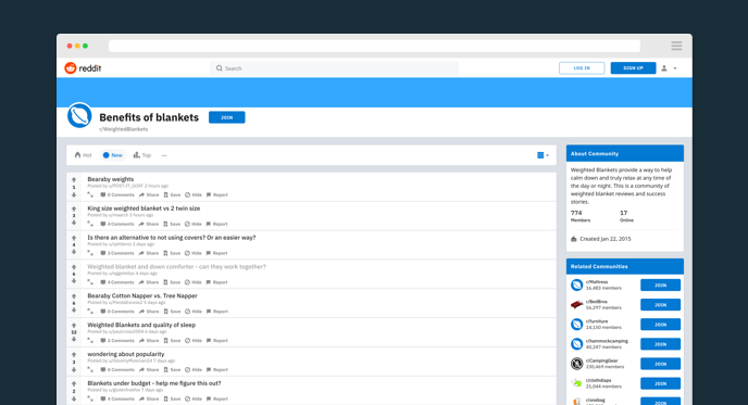 Reddit search on benefits of blankets