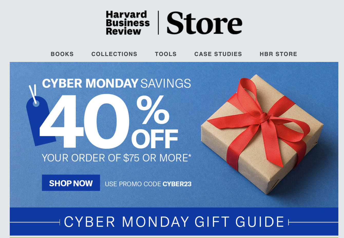 Harvard Business Review email marketing offers deep discounts for users who have shown intent by engaging with their content.