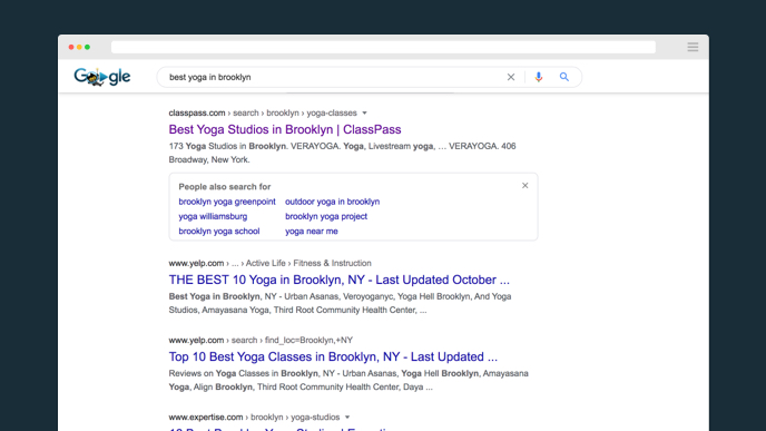 Google search for "Best Yoga in Brooklyn"