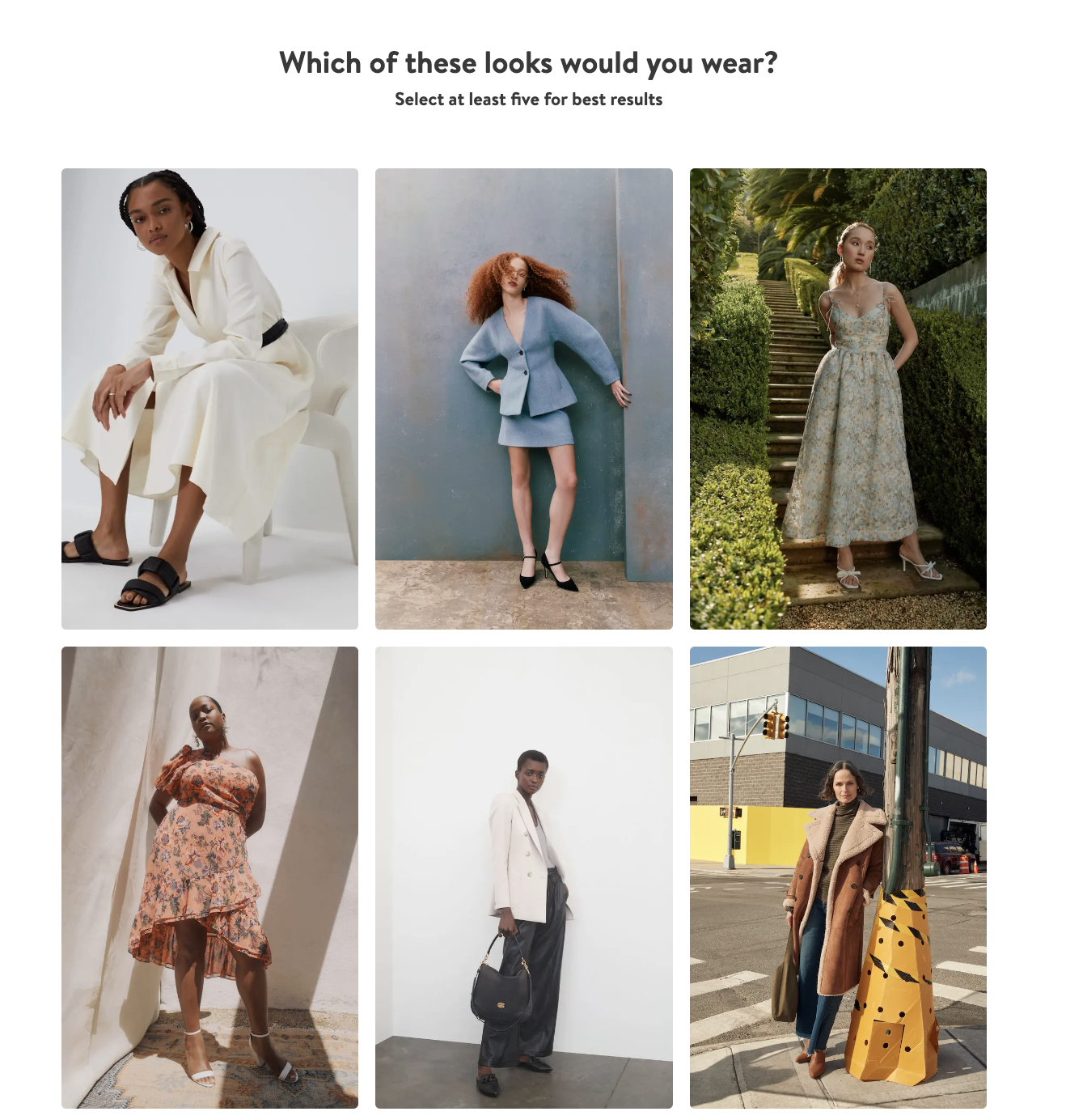 Nordstrom's style finder quiz asks visitors, which of these looks would you wear?