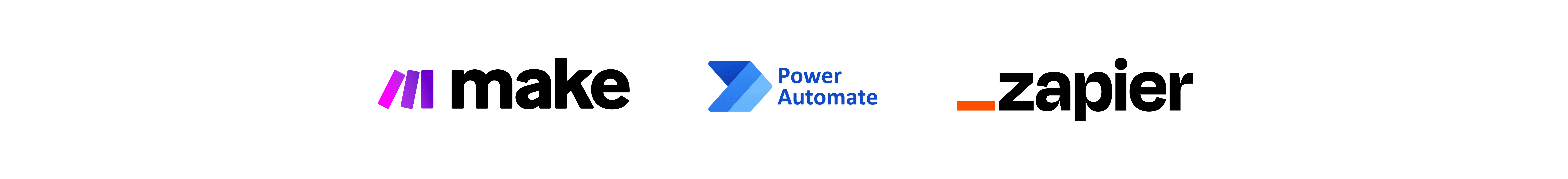 Integration logo's Make, Power Automate, Zapier