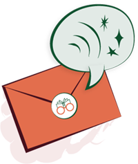 An illustration of an orange envelope with the HPST icon. A light green speech bubble is popping out of it, representing a voicemail.