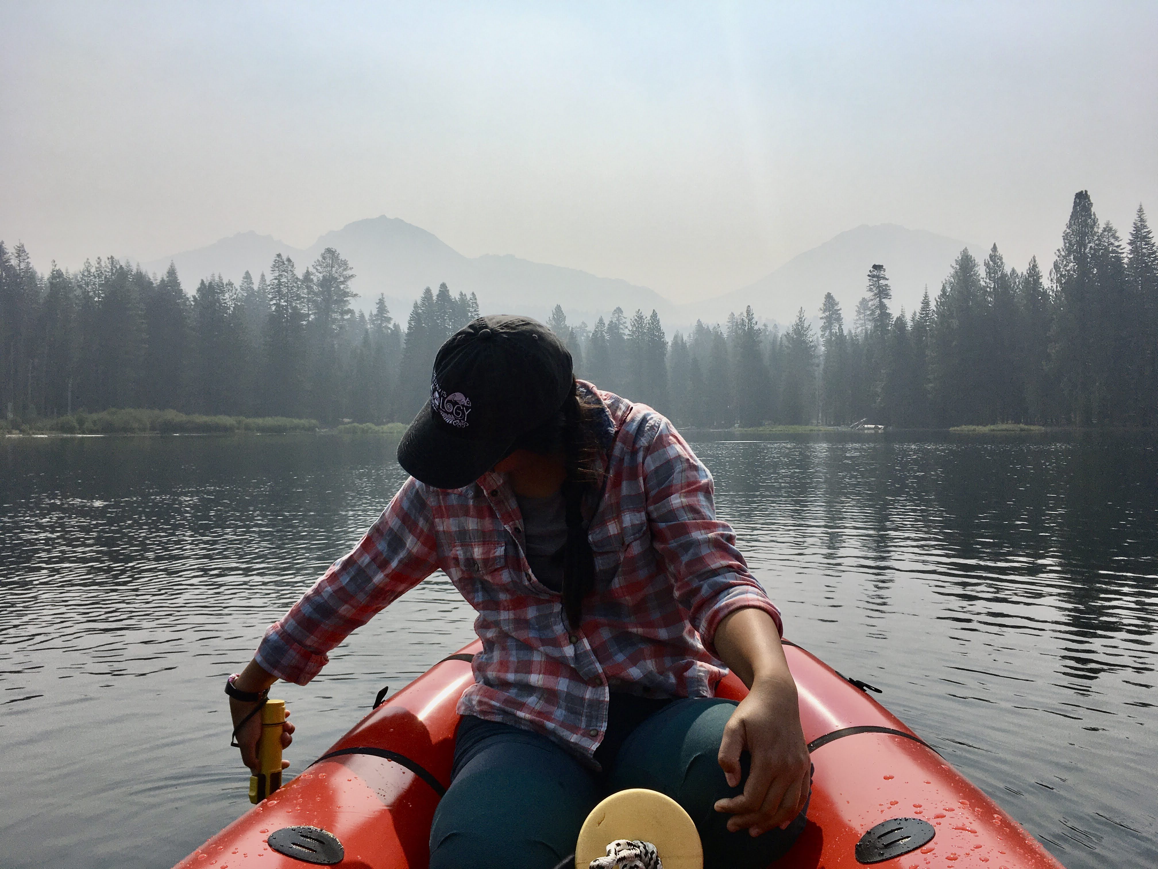 Measuring water quality in a lake under smoke cover from the Dixie Fire in California.