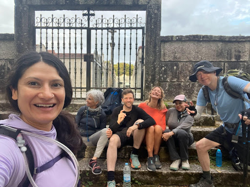 Karla Amador with fellow thru hikers of the Camino de Santiago hiking trail.