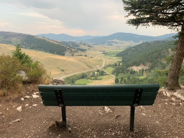 Bench view at the top of Drinking Horse trail.