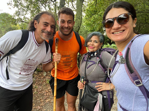 Karla Amador, her mother, and a father-son hiking duo they met along the Camino de Santiago. 
