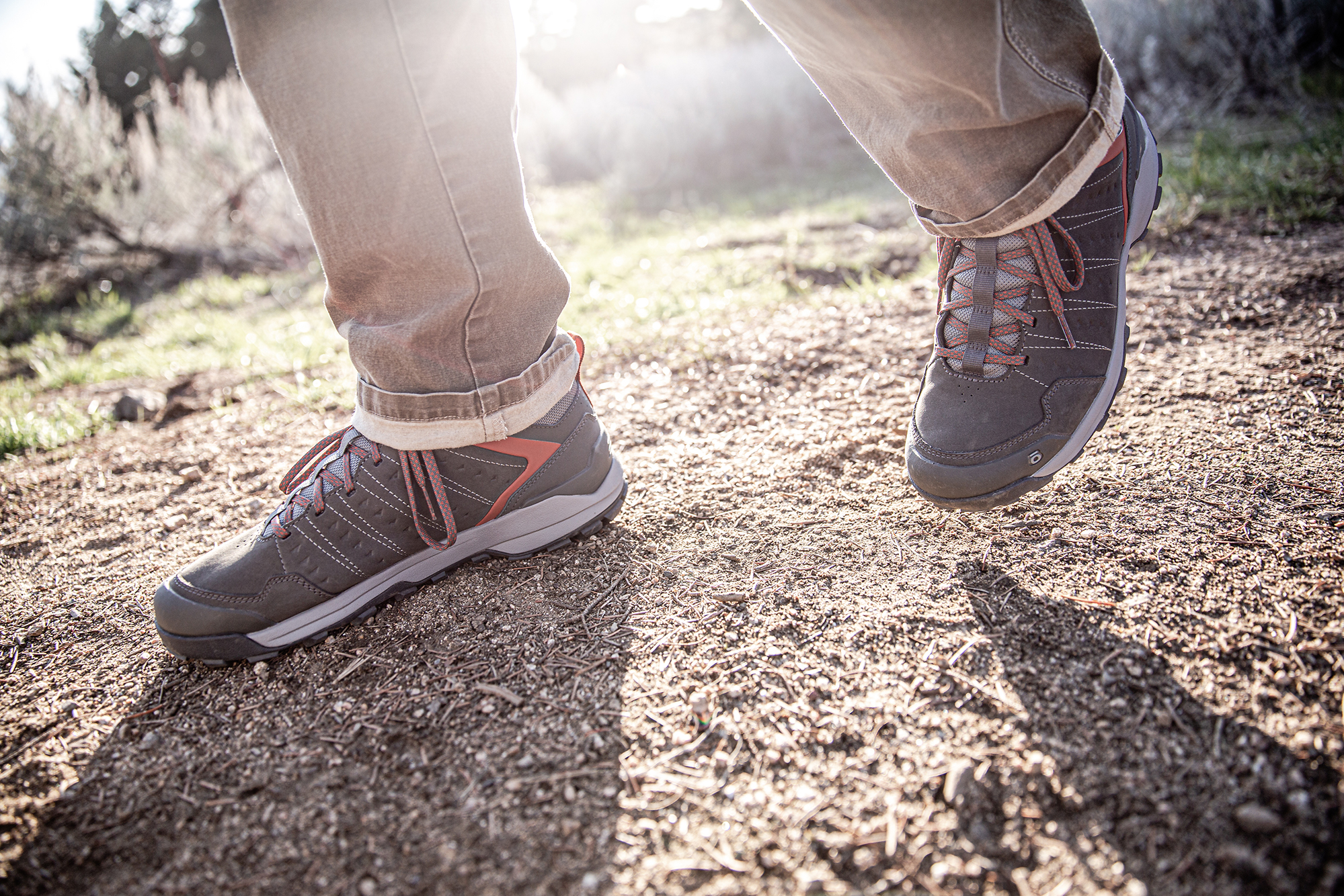 The versatile Oboz Sypes Low Leather hiking shoe on foot.