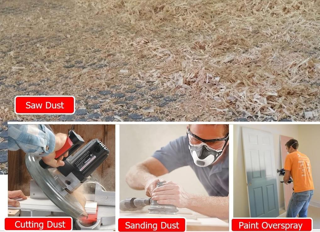 cutting dust, saw dust, sanding dust, paint overspray