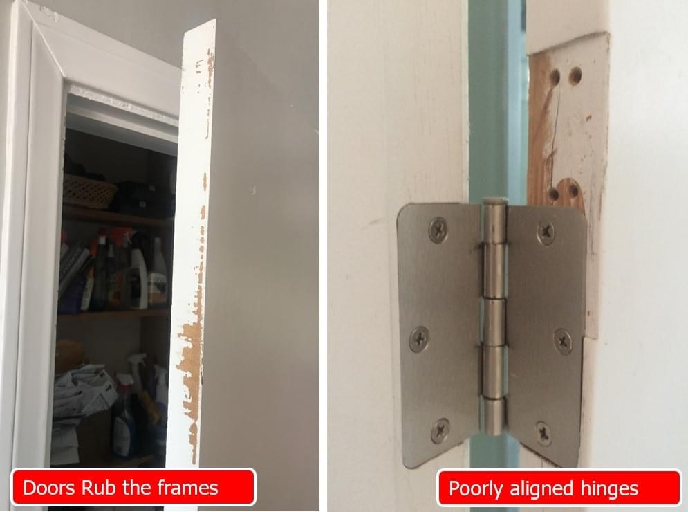rubbing door frame and poorly installed door hinge