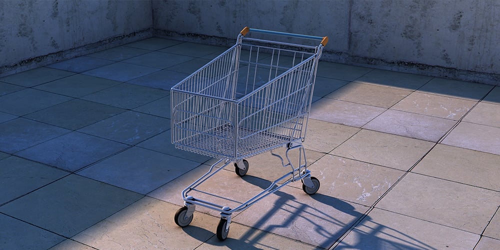 boş bir alanda duran boş alışveriş sepeti