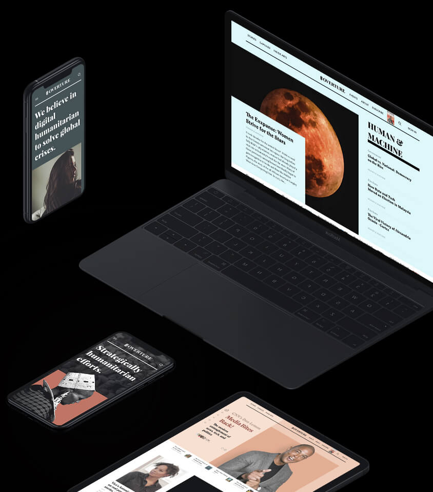 The Overture website displayed in multiple devices.