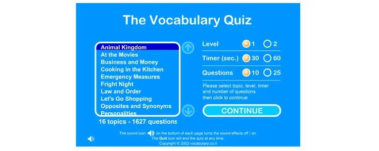 The Vocabulary Quiz game to learn English