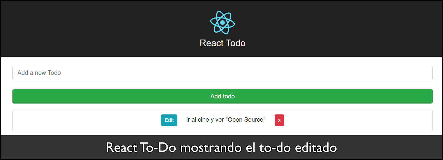 React To-Do mostrando el to-do editado