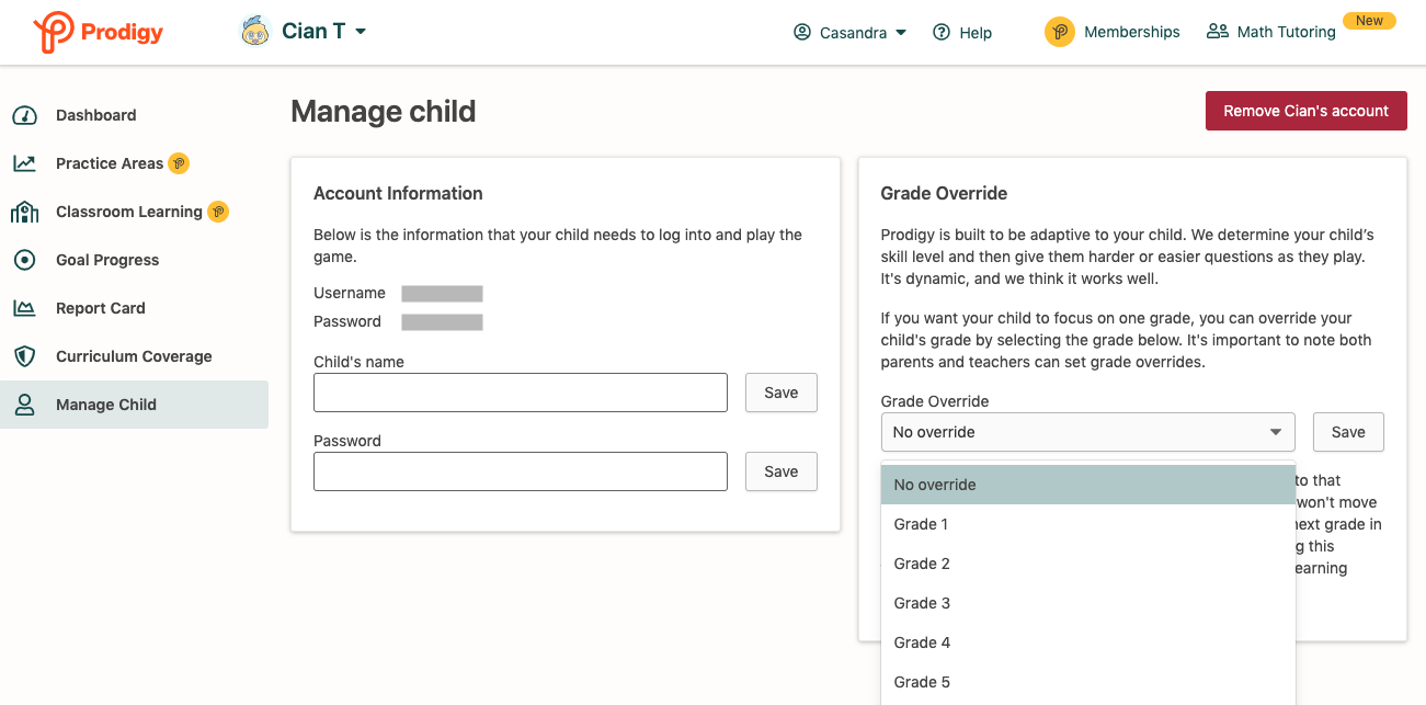 save username.and password in prodigy app