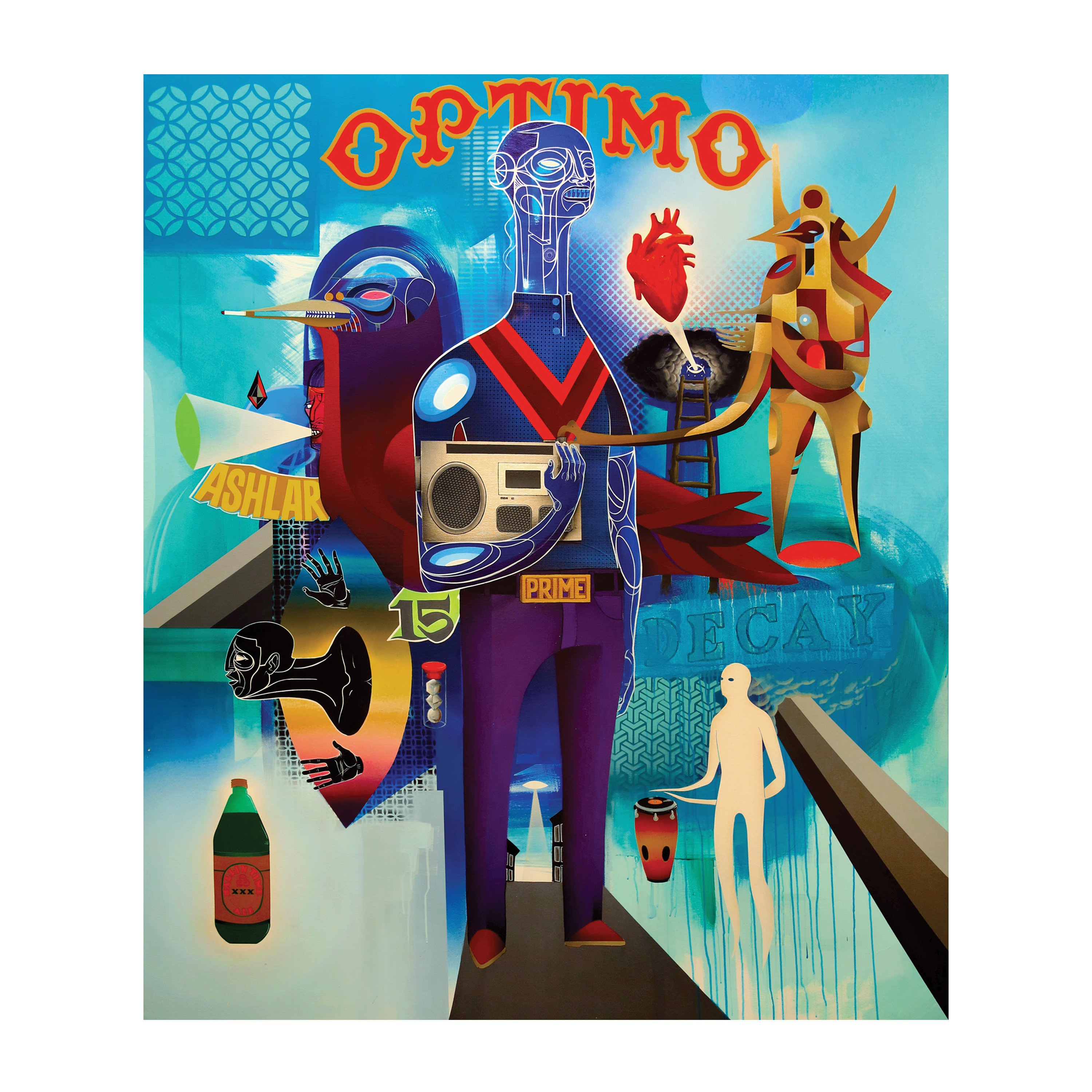 OPTIMO Acrylic and spray on canvas 2015, 70” x 60”