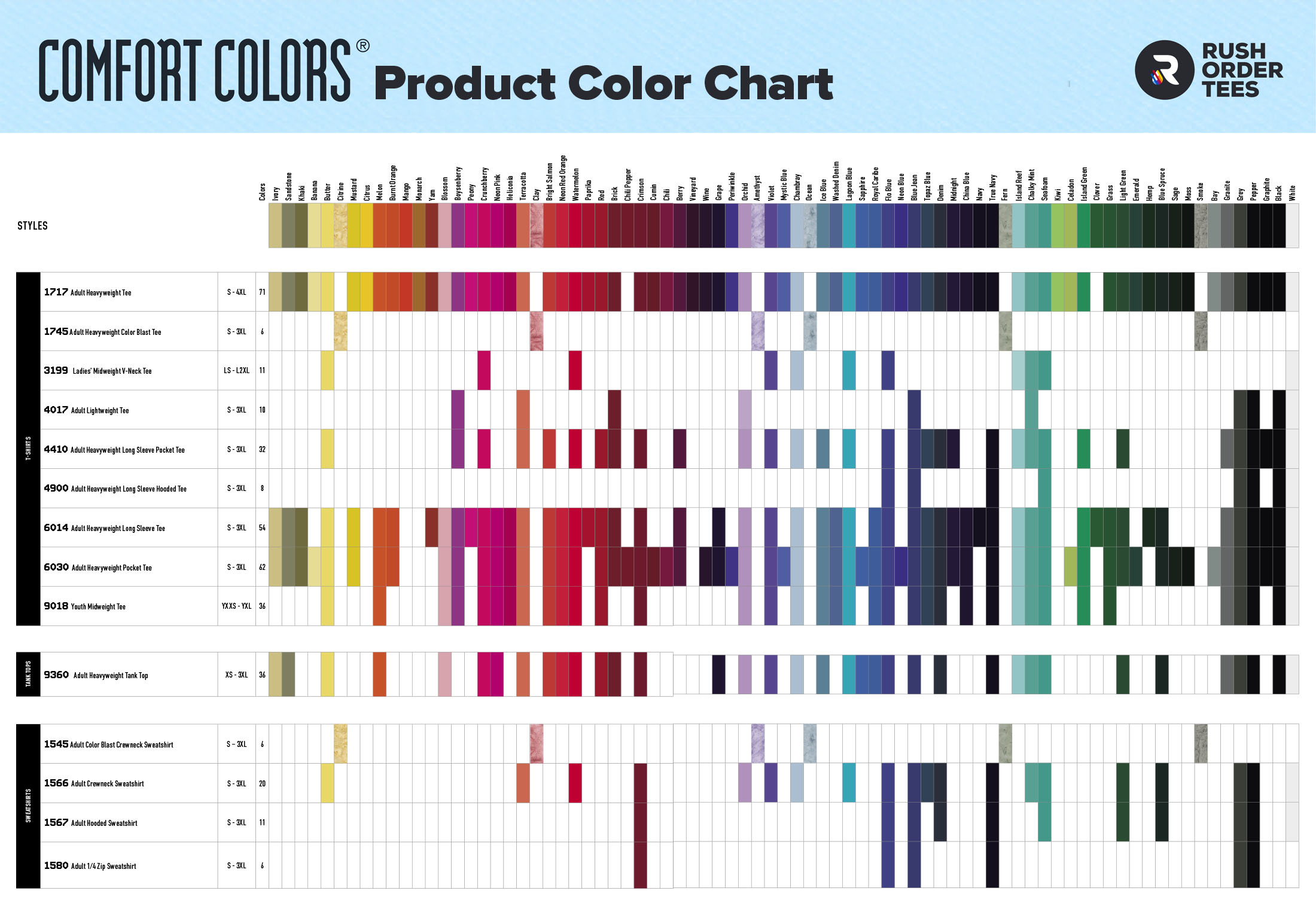 Comfort Colors 1717 Color Chartcomfort Color Color Chart 1717color Chart  for Comfort Colors 1717 Teecomfort Color T-shirt Color Mockup 