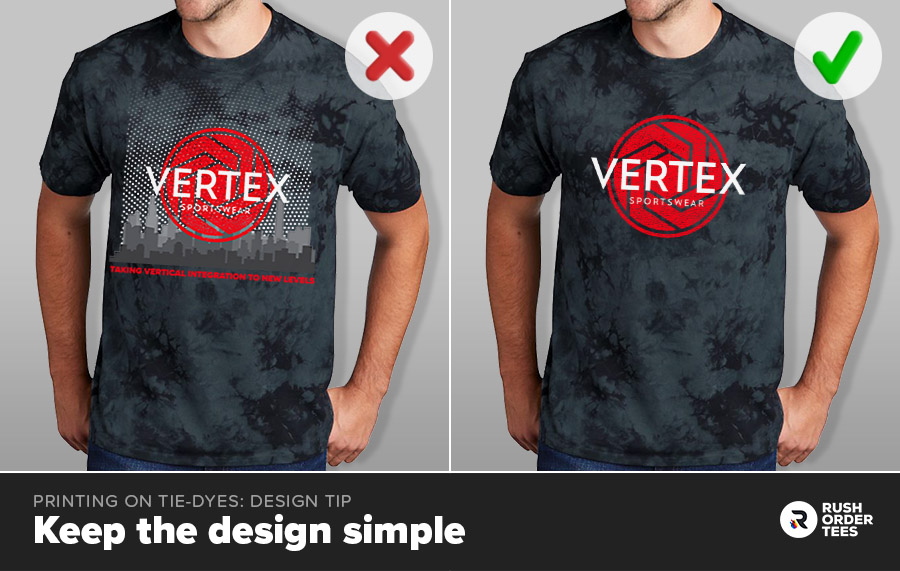 Printing on tie-dyes design tip: Keep the design simple
