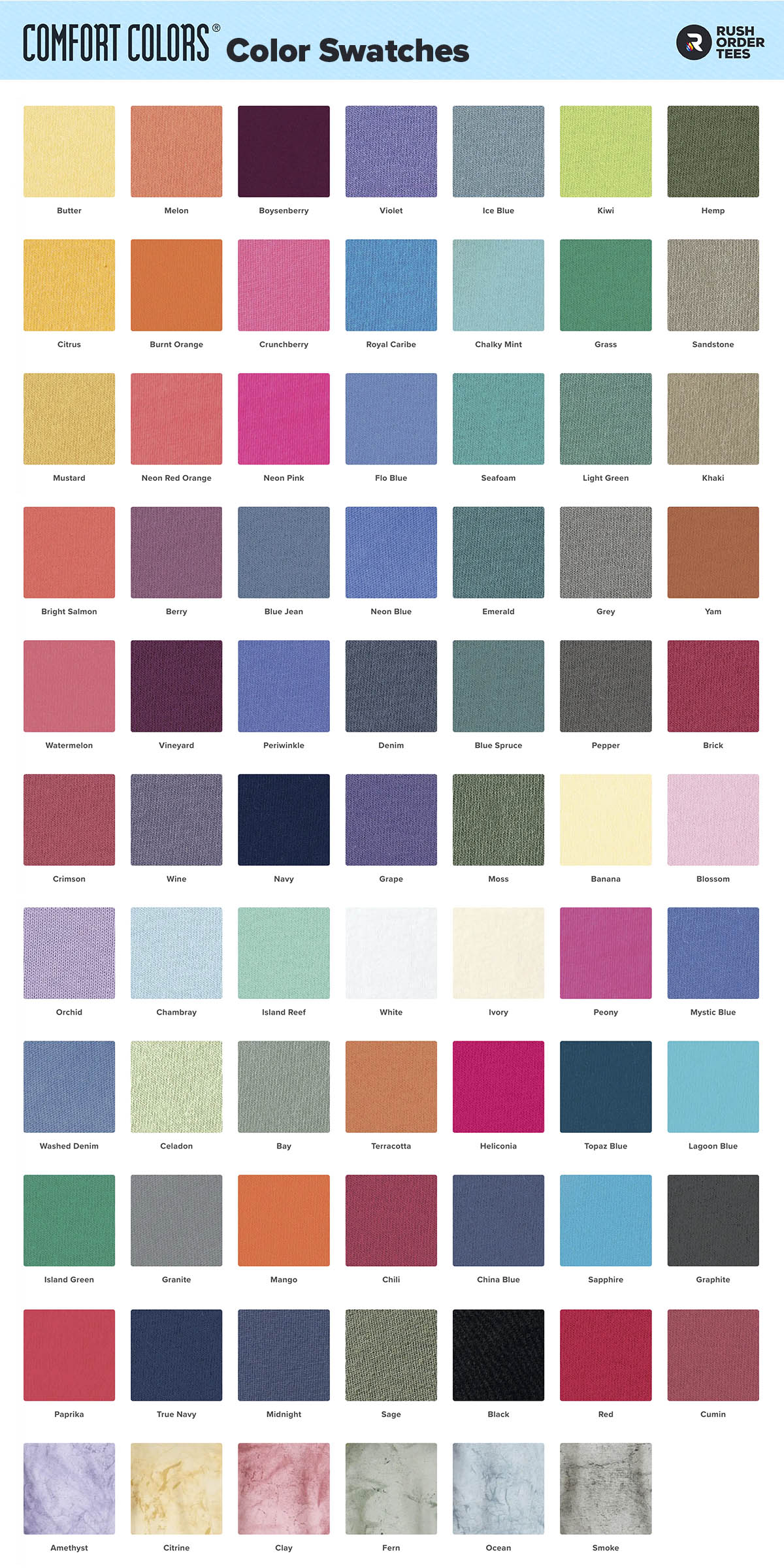 Comfort Colors color chart