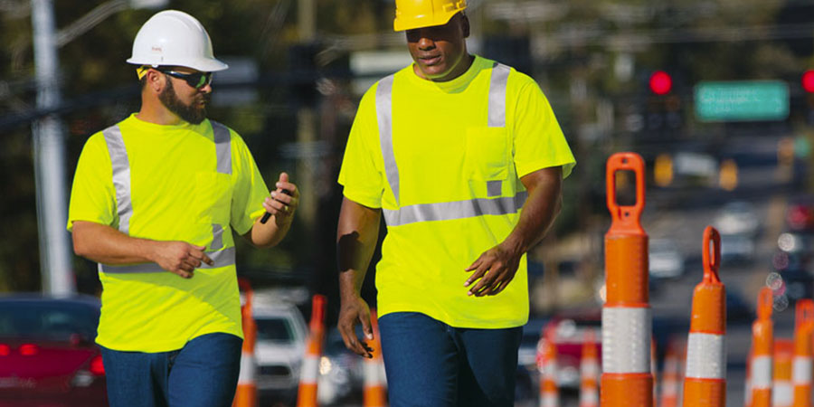 Construction workers wearing hi-vis clothing