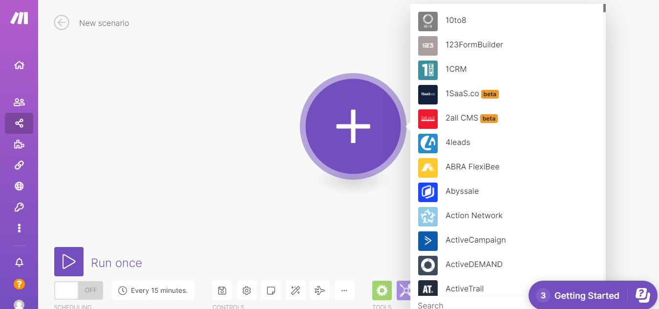 Make.com's big purple button