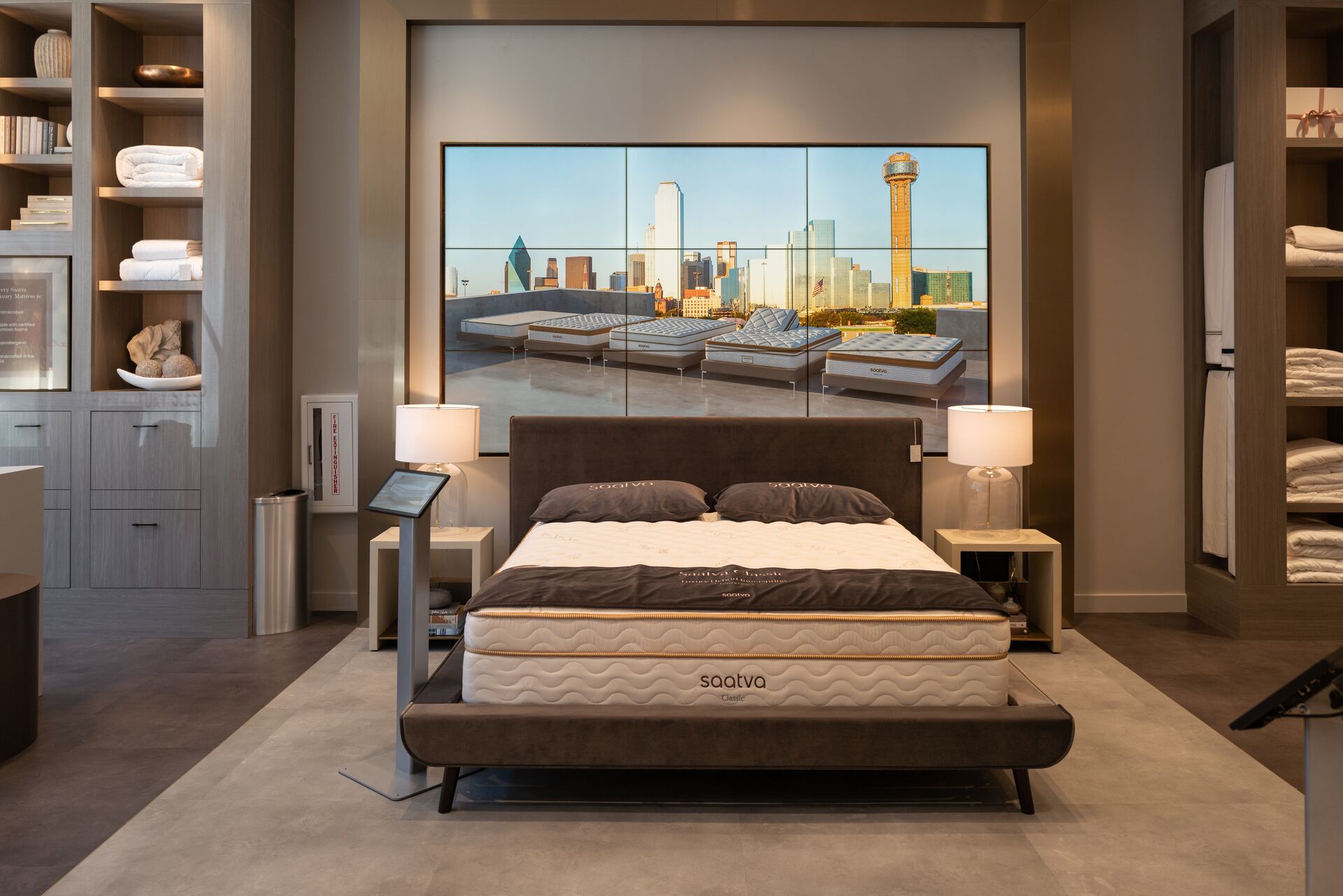 Saatva Dallas' Hero Bed with a customizable, high-definition heaboard created by the latest in Samsung's retail display technology