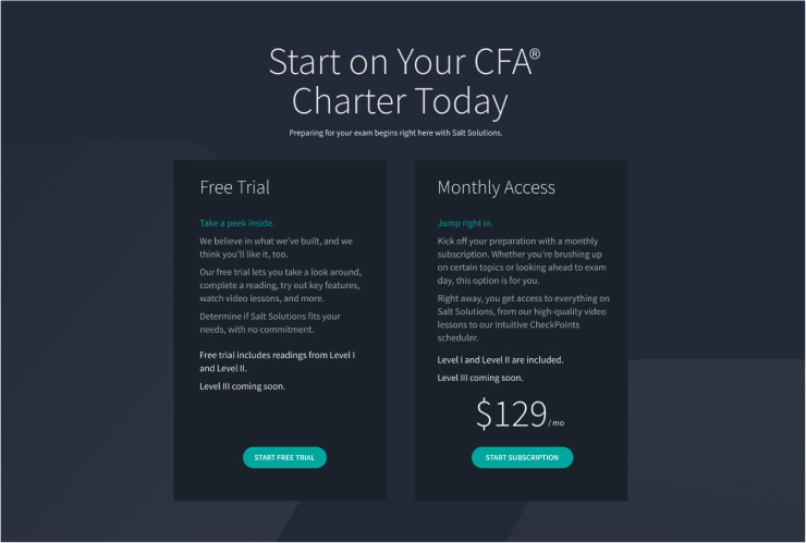 Free Trial and Monthly Access options