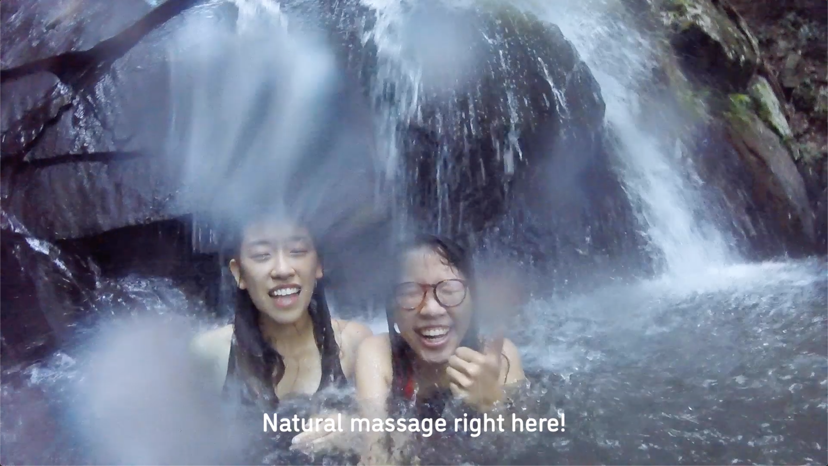 Bathing in the waterfall doubles up as a good back massage
