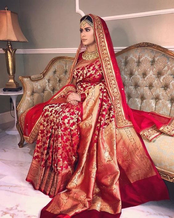 Pure Red Bridal Benarasi Saree