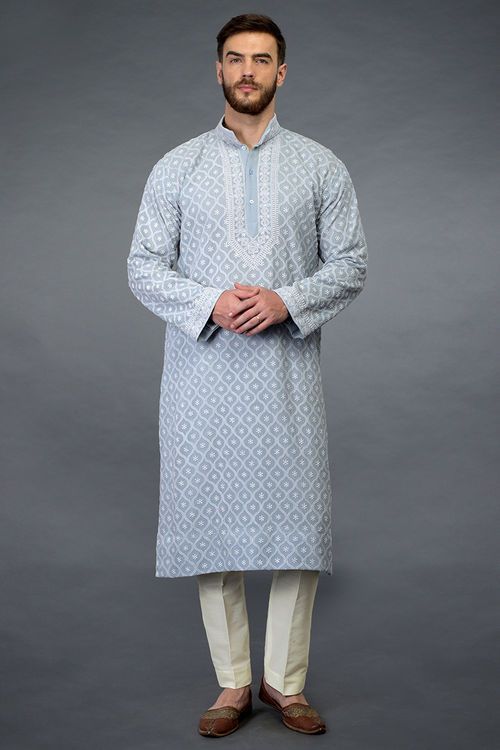 blue chikankari kurta