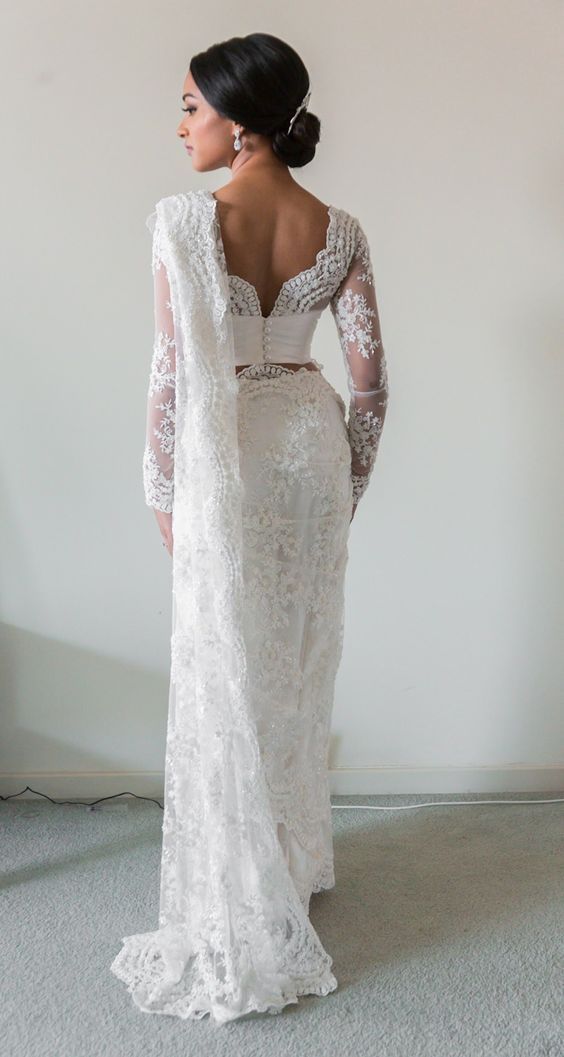 White lace bridal saree