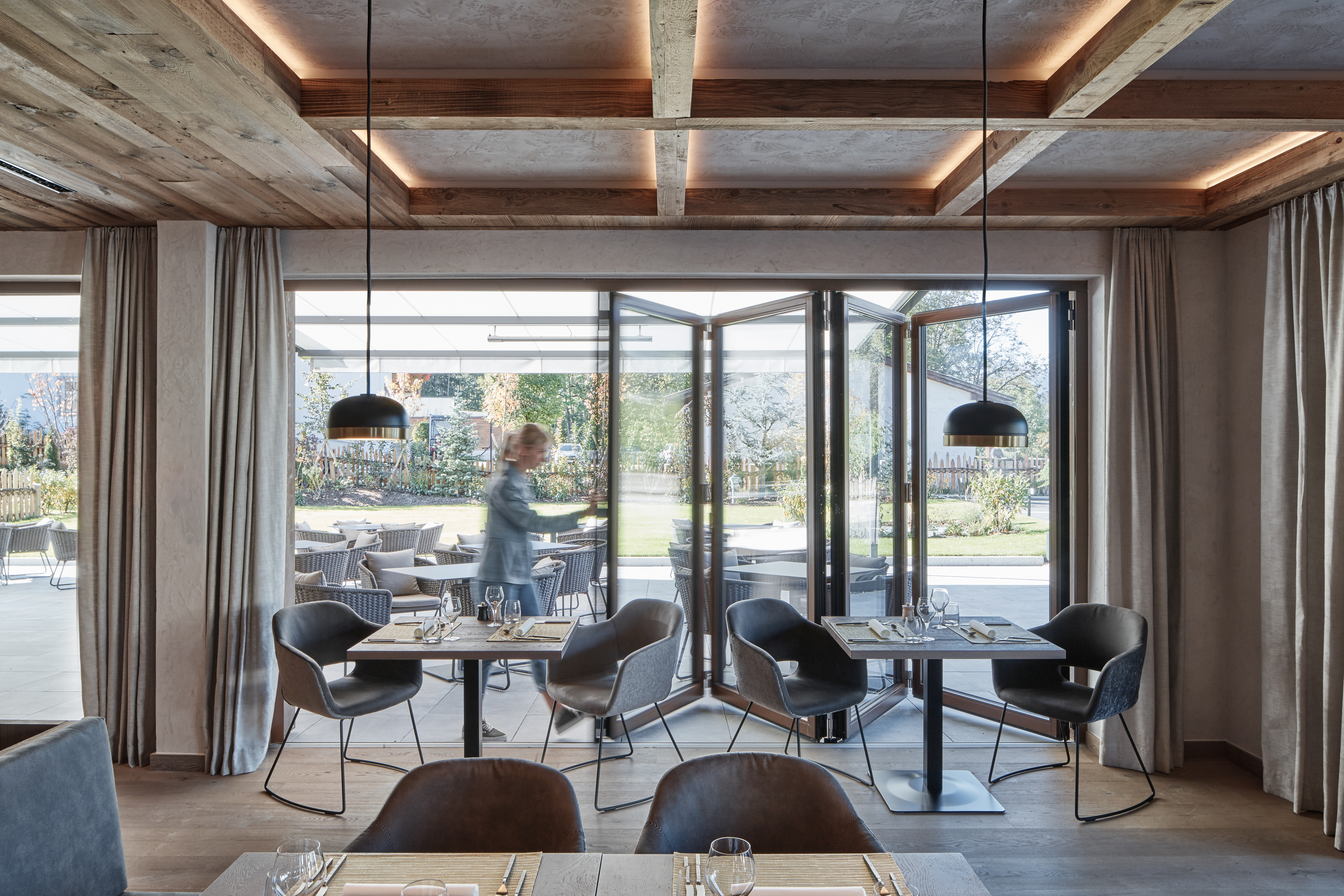 Wood aesthetic restaurant with bifolding doors