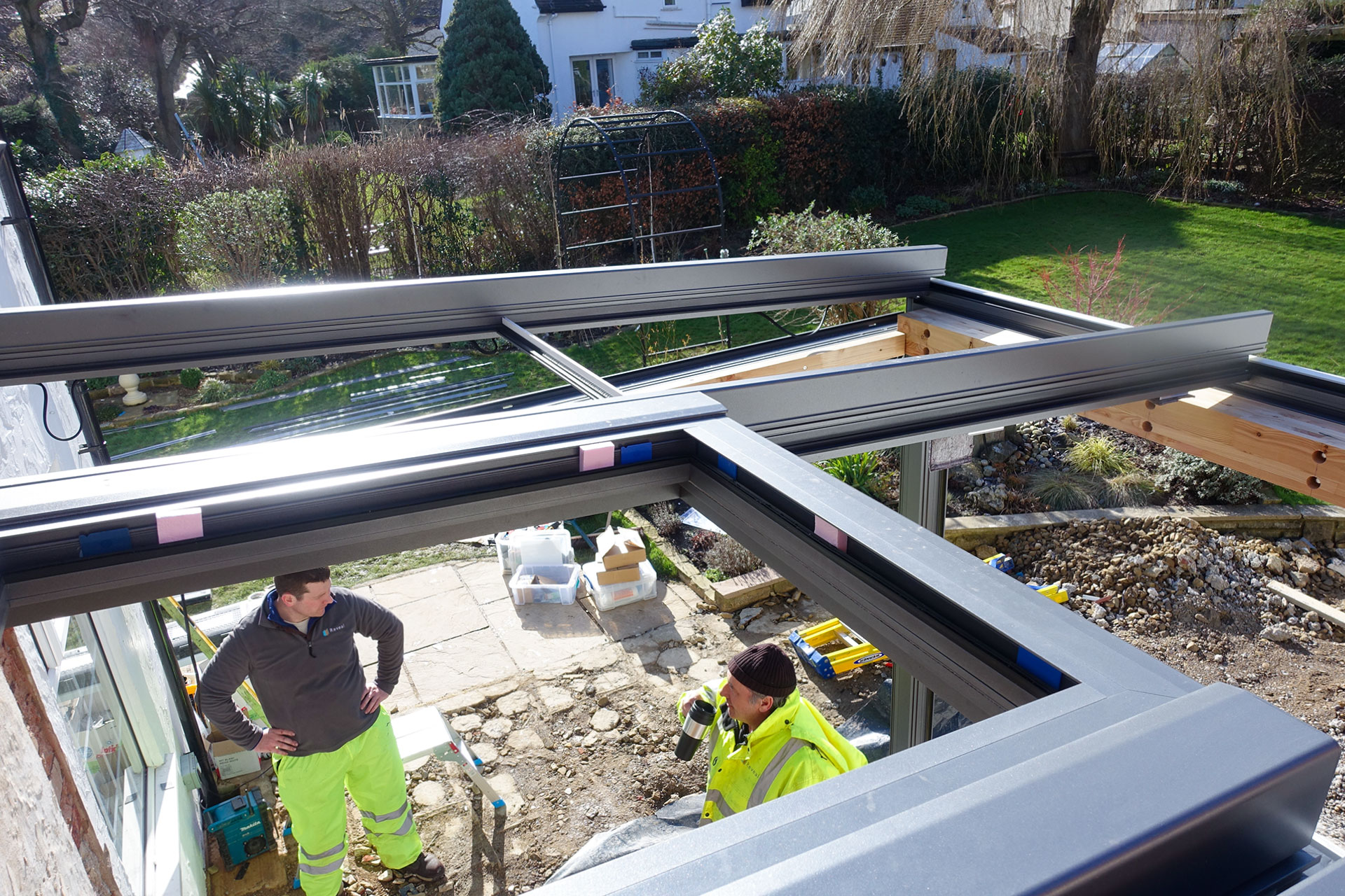 the roof of a glass extension in yorkshire