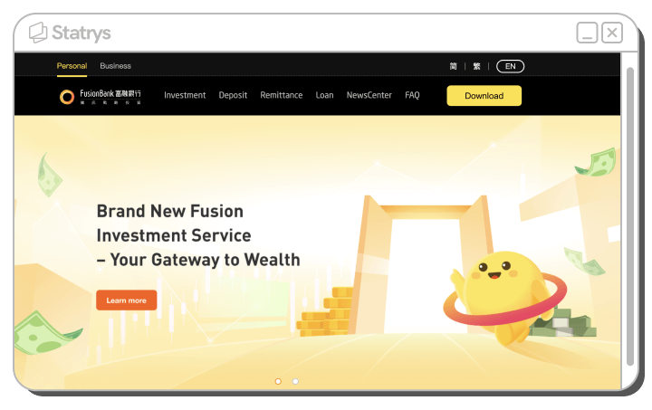 Screenshot of FusionBank's website