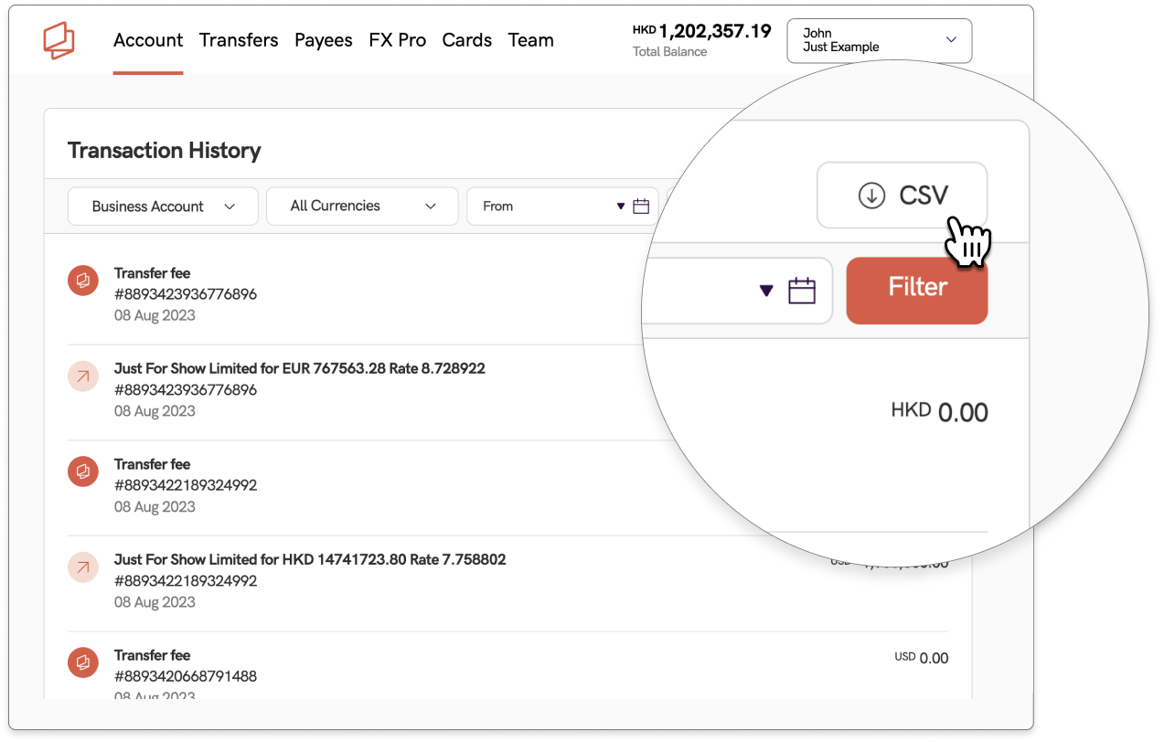 click the download CSV icon