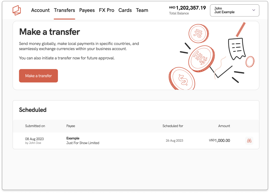 see the scheduled transfers on your account