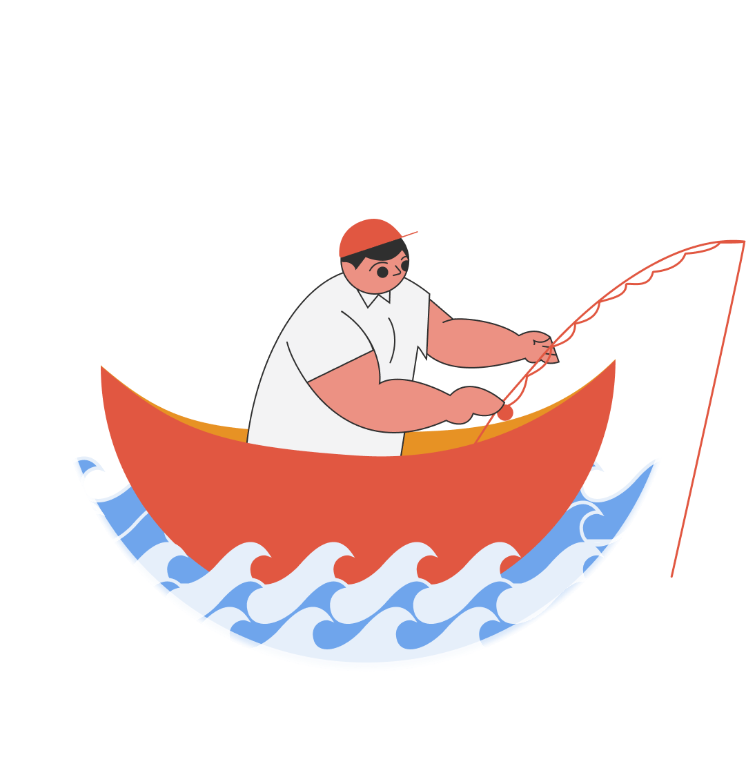 A graphic of a Statrys boy going fishing.