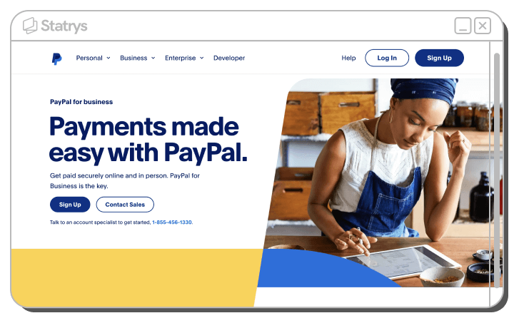 Screenshot of PayPal's website