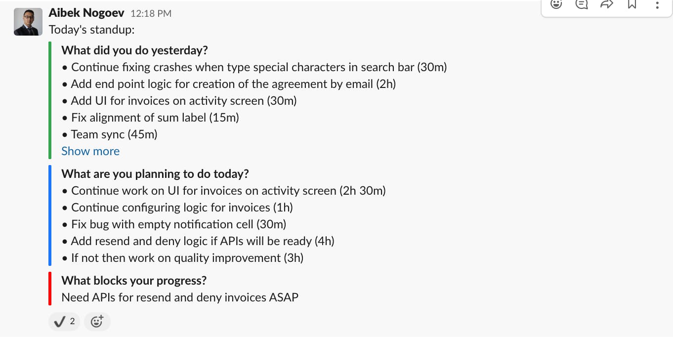 Example of asynchronous standup.