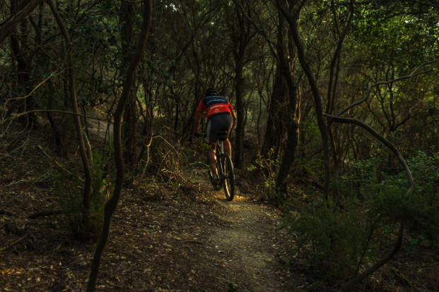 Cycler on trail